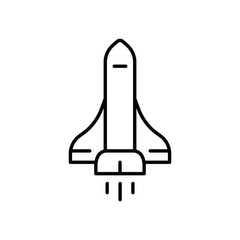Rocket launch icon. Outline style. Space shuttle, spaceship, fire, start, future travel, speed, astronaut, cosmos, science, sky, business, modern exploration. Thin line symbol.
