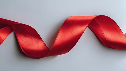 A red satin ribbon displays a graceful curve.