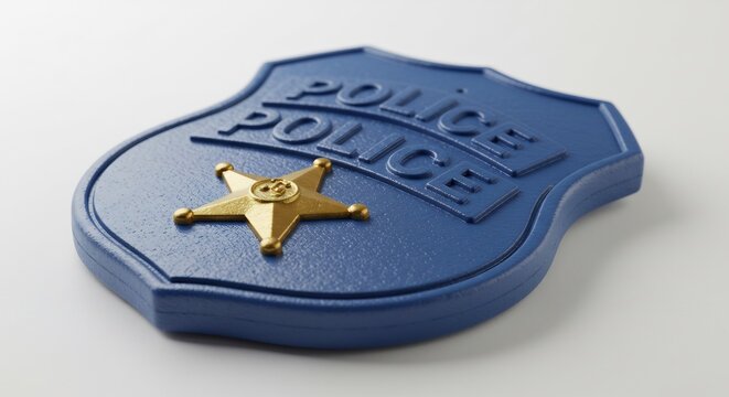 Blaues Polizeistern Abzeichen leuchtet hell stark detailliert. AI Generated