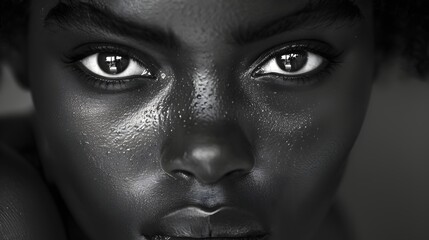 Black and White Portrait Intense Woman Wet Skin Glistening