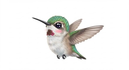 Fototapeta premium 愛らしいハチドリ 柔らかな光 ふわふわ羽根 素早く飛ぶ. AI Generated