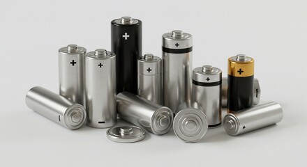 Assorted Batteries on White Background