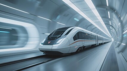 Obraz premium High-Speed Train Traveling Through a Modern Tunnel