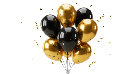 Black and gold balloons with confetti floating decoration for elegant celebrations and parties