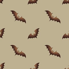 halloween seamless pattern, small bats on beige background