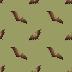 halloween seamless pattern, small bats on green background