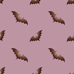 halloween seamless pattern, small bats on pink background