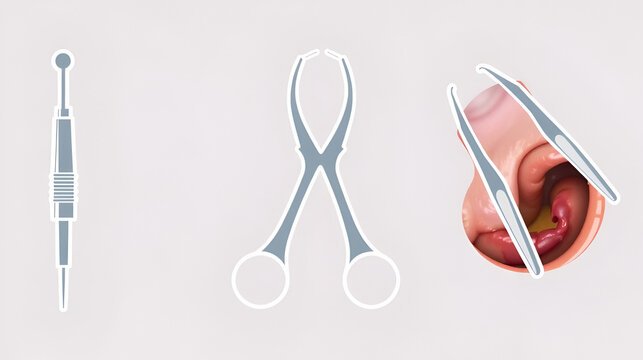 Medical instruments icons: biopsy needle, punch biopsy tool, endoscopic forceps