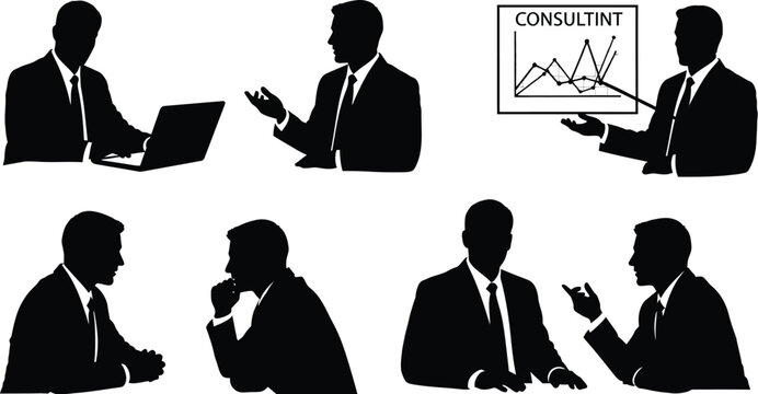 Business professionals collaborate and present in diverse meeting scenarios