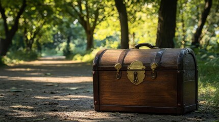 Wooden chest placed in shaded park setting