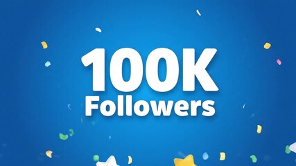 Celebration of 100K Followers with Colorful Confetti and Bright Background, Perfect for Social Media