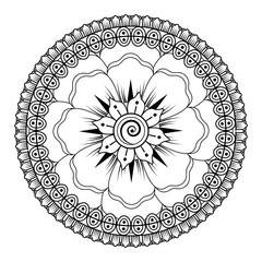 Mehndi flower pattern for Henna drawing and tattoo. Decoration in ethnic oriental  Indian style. Doodle ornament. Outline hand draw vector illustration.