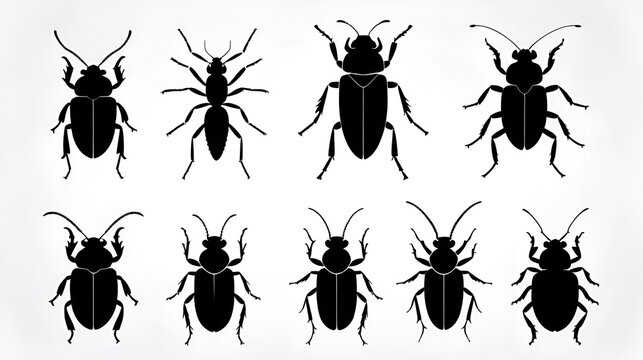 Black bug icon collection. Set of black beetle silhouette. Vector insect logo - Powered by Adobe