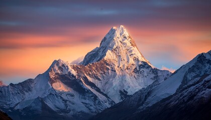 Obraz premium snow capped mountain peak at sunrise