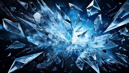 vibrant 2d illustration of shattered glass with explosive ice effect