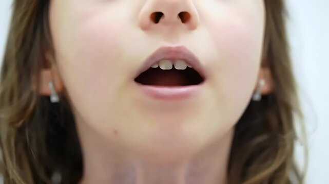Macro Shot of Girl Opening Mouth for Throat Examination