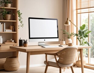 modern living room in the computer on the table 
