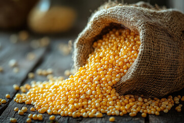 Yellow milled corn in a sack.