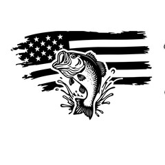 Vector illustration of bass fish on American flag