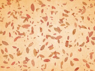 ベージュを背景に茶色の落ち葉を散りばめた背景素材イラスト