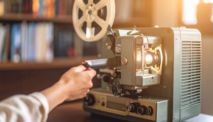Fototapeta premium Vintage film projector use
