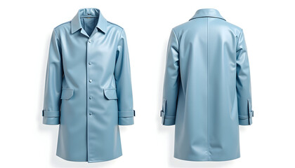 Display of Light Blue Coat Front and Back on White Background
