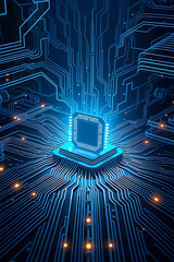 A glowing central processing unit with intricate electronic circuit pathways.