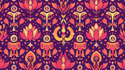 Vibrant Pixel Art Damask Pattern: Seamless Textile Design
