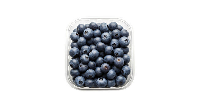Fresh blueberries in a plastic container isolated on transparent background, a healthy and delicious snack, rich in vitamins and antioxidants, perfect for a nutritious diet