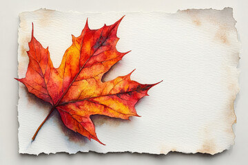 Red maple leaf on paper.