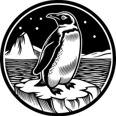 penguin (linocut style)