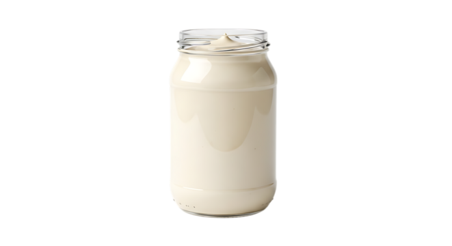 A full jar of creamy mayonnaise isolated on transparent background, a versatile condiment for enhancing the flavor of various dishes and recipes