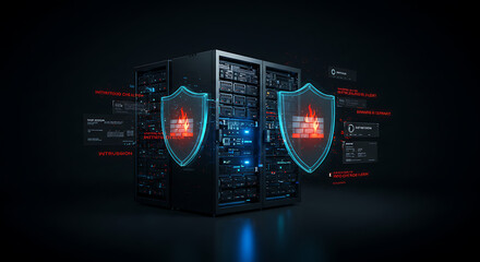 Digital Firewall Protecting Server Racks from Cyber Threats.