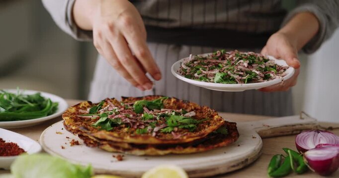 Delicious traditional Turkish lahmacun pita