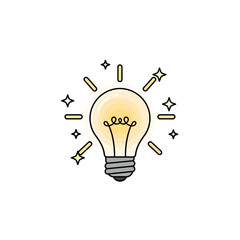 A glowing yellow lightbulb illustration symbolizing a bright idea, creativity, and innovation.