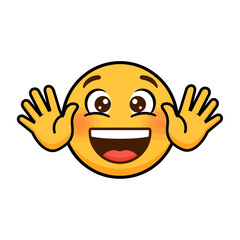 Joyful yellow emoticon with open hands, expressing excitement and happiness.
