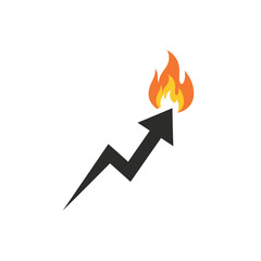 A black jagged arrow points upward, its arrowhead bursting into orange and yellow flames.