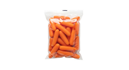Fresh baby carrots in plastic bag isolated on transparent background, a healthy and convenient snack, perfect for a quick and nutritious bite, ideal for a healthy diet