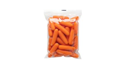 Fresh baby carrots in plastic bag isolated on transparent background, a healthy and convenient snack, perfect for a quick and nutritious bite, ideal for a healthy diet