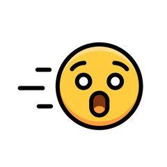 A yellow emoji with a shocked face, wide eyes, and open mouth, with motion lines indicating rapid movement or speed.