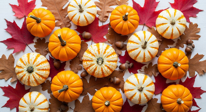 Thanksgiving holiday friendsgiving background with pumpkins and autumn harvest