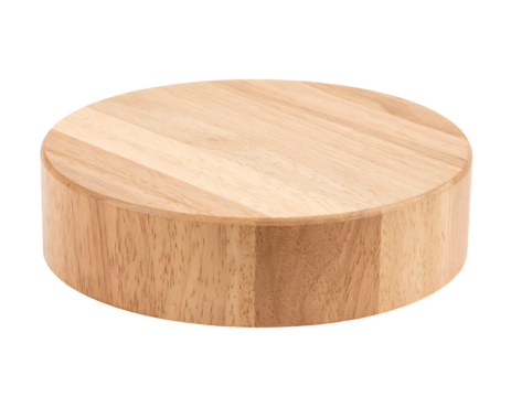 Round wooden block with visible grain, a natural element for product display, showcasing organic textures and warm tones on transparent background
