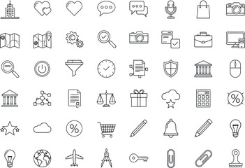 Vector art of assortment of handdrawn outline icons for business, finance, technology, and lifestyle, isolated on white background transparent background