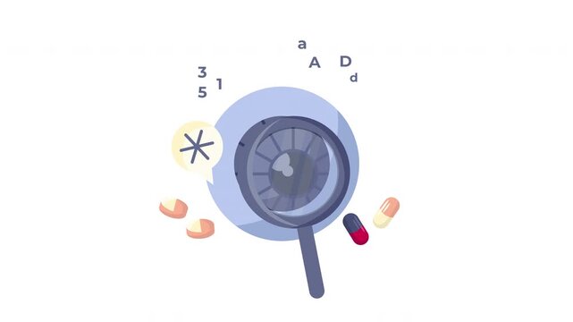 Eye Examination and Vision Health Icon Animation &ndash; Magnifying Glass and Medicine &ndash; Alpha Channel