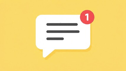 Notification bubble with alert on a bright yellow background, indicating a new message