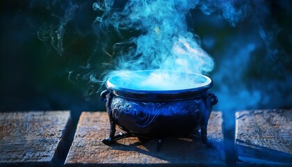 enchanting mystical cauldrons with swirling blue smoke and vibrant cosmic colors perfect for fantasy themed artwork digital illustrations and atmospheric designs