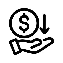 Bold Line Hand Holding Coin with Down Arrow Financial Icon