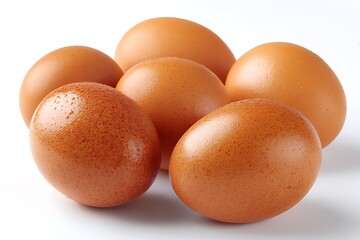 natural brown eggs on white with soft overhead light  
