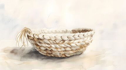 Obraz premium watercolor painting of a woven rope basket