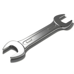 A Gleaming Chrome Wrench Tool Isolated on a Clean White Background for Industrial, Repair, and Mechanical Concepts with Precision Engineering and Metallic Finish